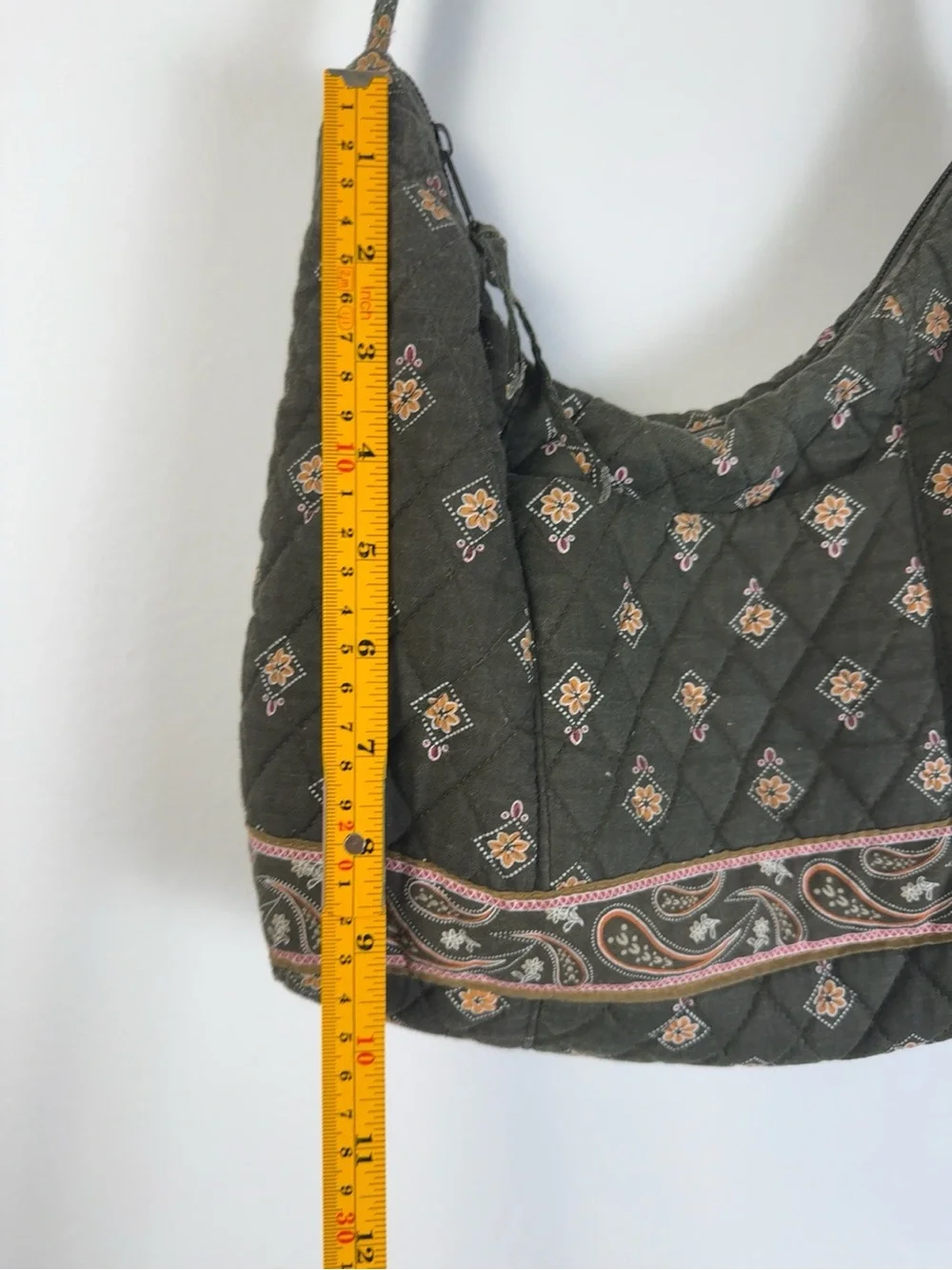 Tanyalee Design Quilted Green Taupe Floral Boho Shoulder Bag Cotton Hobo Purse
